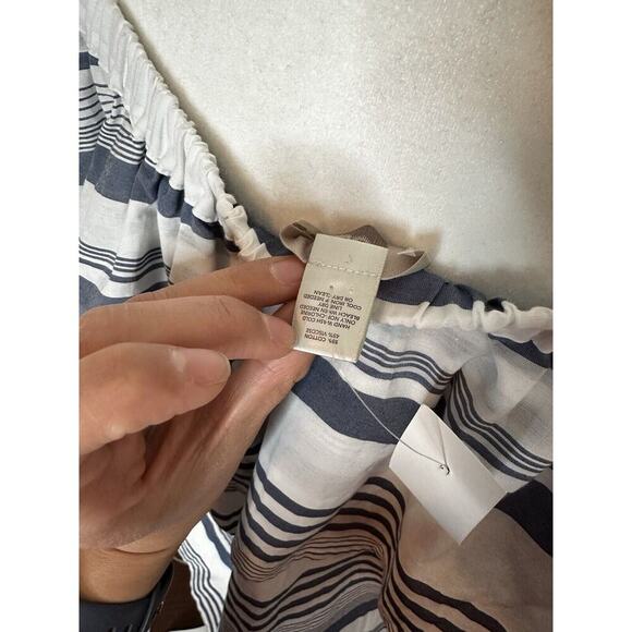 NWT LOFT Ann Taylor Women's Off Shoulders Ruffle Striped Top Cotton Sz L - Picture 5 of 6